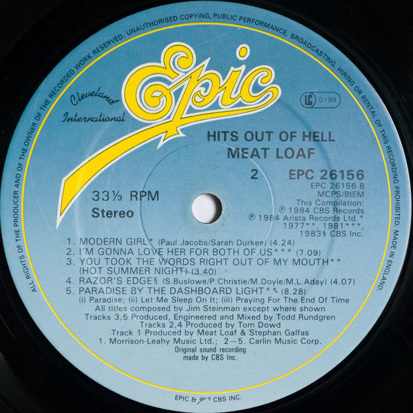 Meat Loaf : Hits Out Of Hell (LP, Comp)