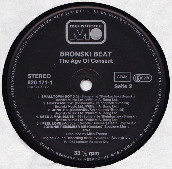 Bronski Beat : The Age Of Consent (LP, Album)
