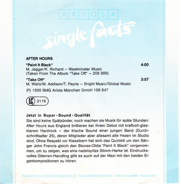 After Hours (5) : Paint It Black (7", Single)
