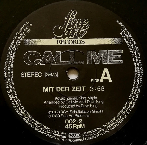 Call Me : Mit Der Zeit / Working Wonders (12", Maxi)