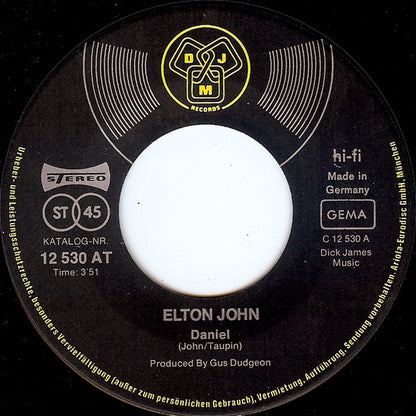 Elton John : Daniel / Skyline Pigeon (7", Single)