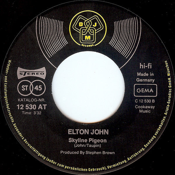Elton John : Daniel / Skyline Pigeon (7", Single)
