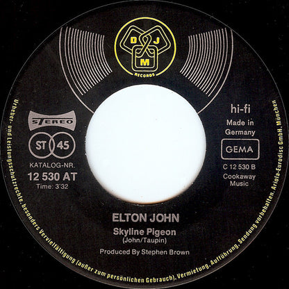Elton John : Daniel / Skyline Pigeon (7", Single)