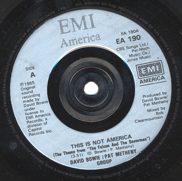 David Bowie / Pat Metheny Group : This Is Not America (7", Single, Sil)