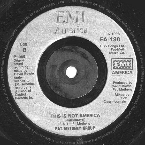 David Bowie / Pat Metheny Group : This Is Not America (7", Single, Sil)