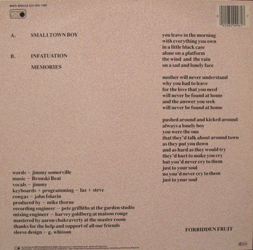 Bronski Beat : Smalltown Boy (12", Maxi)