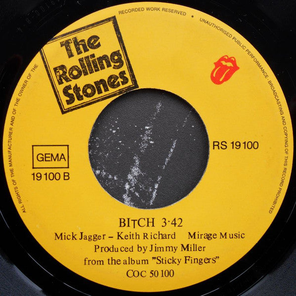 The Rolling Stones : Brown Sugar / Bitch (7", Single, Mono, Lar)