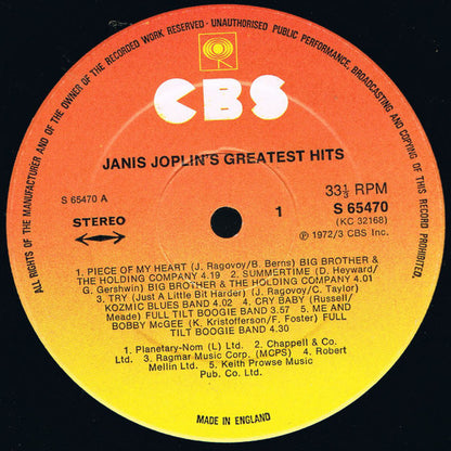 Janis Joplin : Janis Joplin's Greatest Hits (LP, Comp, RP)