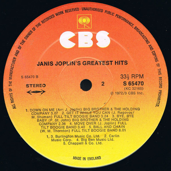 Janis Joplin : Janis Joplin's Greatest Hits (LP, Comp, RP)