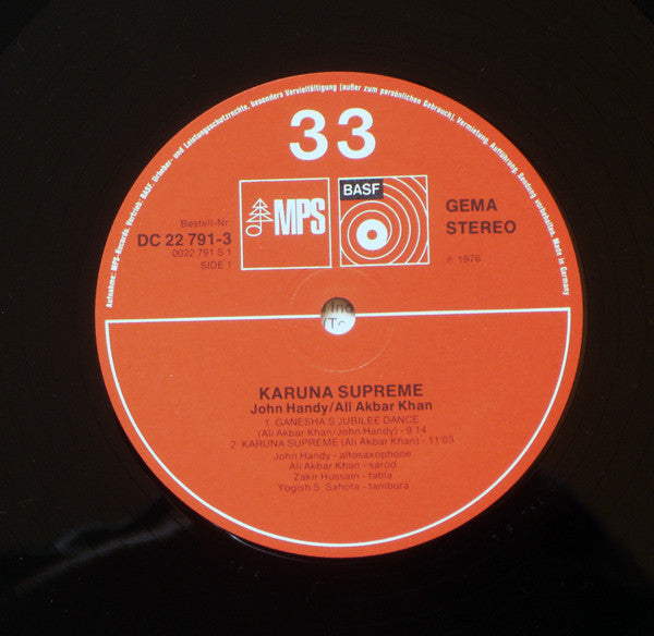 John Handy / Ali Akbar Khan : Karuna Supreme (LP, Album, Gat)