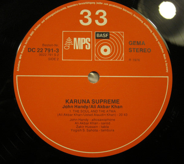 John Handy / Ali Akbar Khan : Karuna Supreme (LP, Album, Gat)