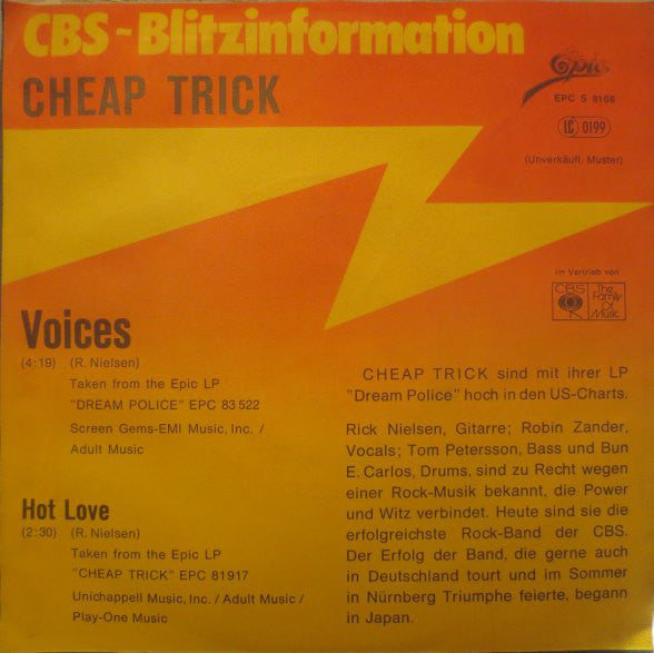 Cheap Trick : Voices (7", Single, Promo)