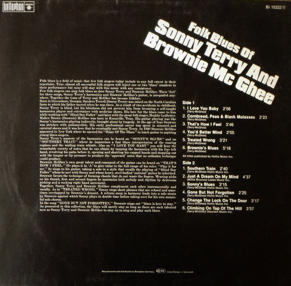 Sonny Terry & Brownie McGhee : Folk Blues Of Sonny Terry & Brownie McGhee (LP, Album)