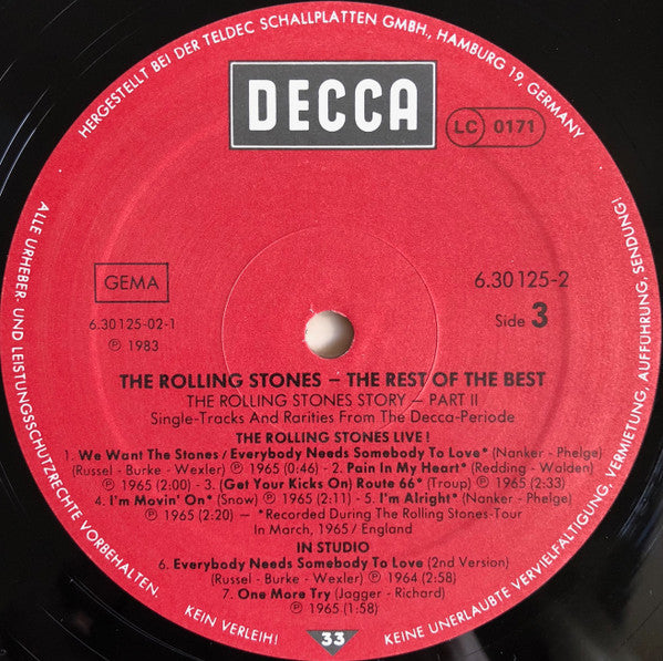 The Rolling Stones : The Rolling Stones Story - Part 2 (The Rest Of The Best - Single-Tracks And Rarities From The Decca-Period) (LP, Comp, Mono + LP, Comp, Mono + LP, Comp, Mono +)