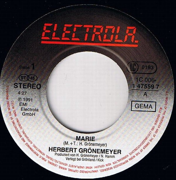 Herbert Grönemeyer : Marie (7", Single)