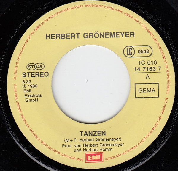 Herbert Grönemeyer : Tanzen / Einmal (7", Single)