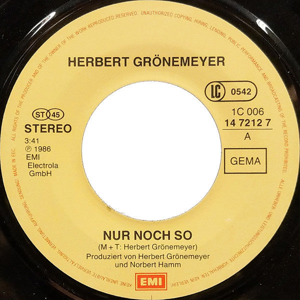 Herbert Grönemeyer : Nur Noch So (Remix) (7", Single)