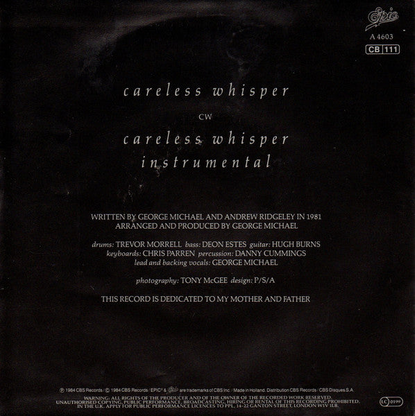 George Michael : Careless Whisper (7", Single)