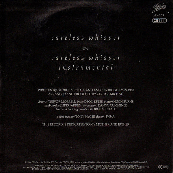 George Michael : Careless Whisper (7", Single)