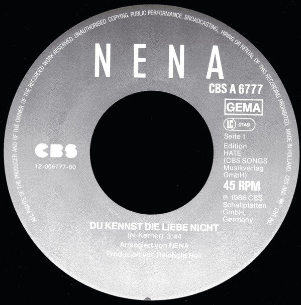 Nena : Du Kennst Die Liebe Nicht (7", Single)