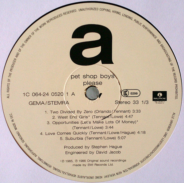 Pet Shop Boys : Please (LP, Album)