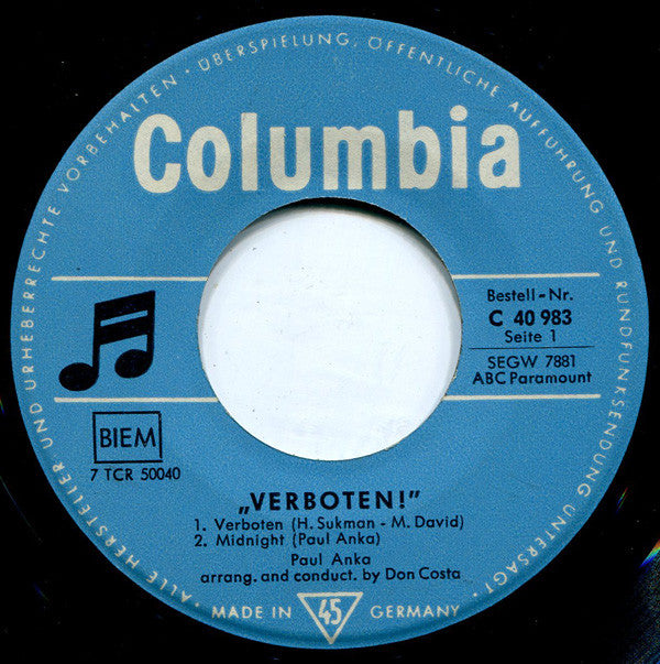 Paul Anka : Verboten (7", EP)