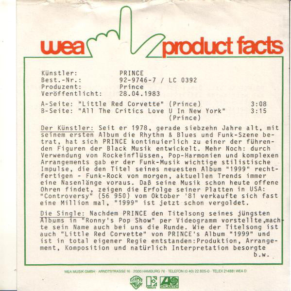 Prince : Little Red Corvette (7", Single)