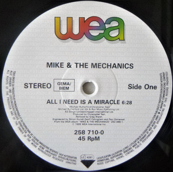 Mike + The Mechanics* : All I Need Is A Miracle (Extended Remix) (12", Maxi)