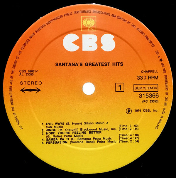 Santana : Santana's Greatest Hits (LP, Comp, RE, Clu)