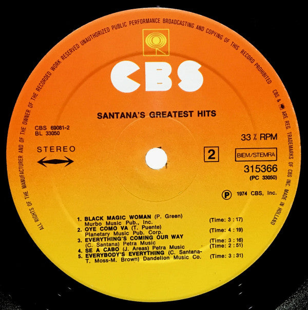 Santana : Santana's Greatest Hits (LP, Comp, RE, Clu)