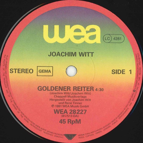 Joachim Witt : Goldener Reiter / Kosmetik (Ich Bin Das Glück Dieser Erde) (12", Maxi, Ltd, GEM)