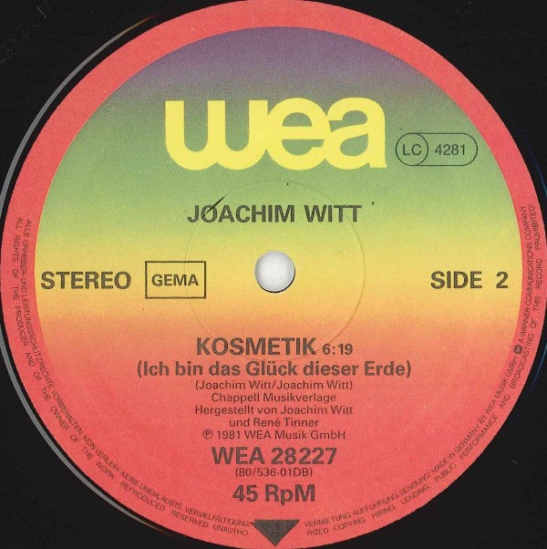 Joachim Witt : Goldener Reiter / Kosmetik (Ich Bin Das Glück Dieser Erde) (12", Maxi, Ltd, GEM)