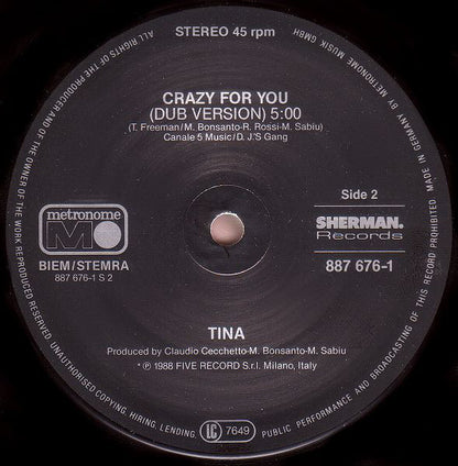 Tina : Crazy For You (12", Maxi)
