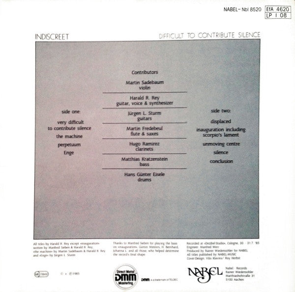 Indiscreet : Difficult To Contribute Silence (LP, Album)