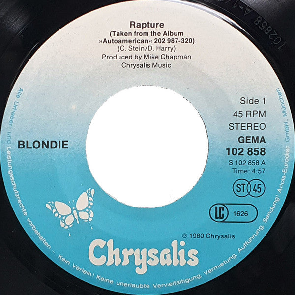 Blondie : Rapture (7", Single)
