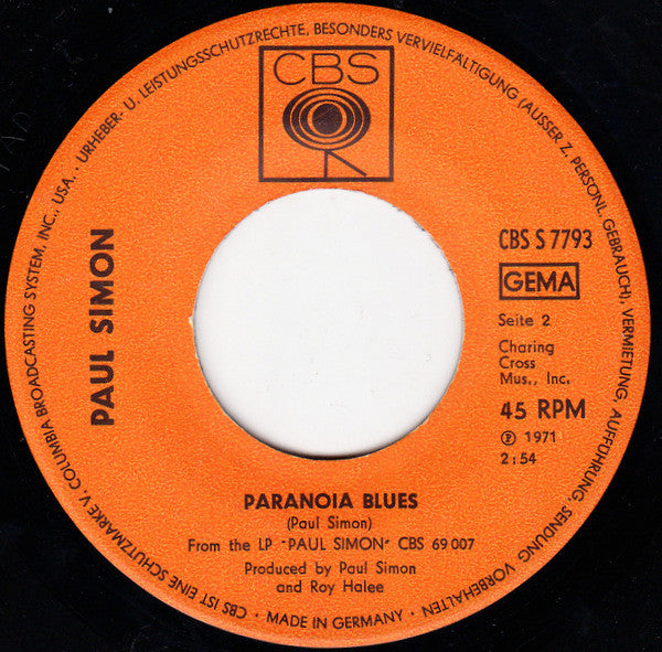 Paul Simon : Mother And Child Reunion / Paranoia Blues (7", Single)