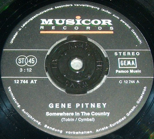 Gene Pitney : Somewhere In The Country / She's A Heartbreaker (7", Single)