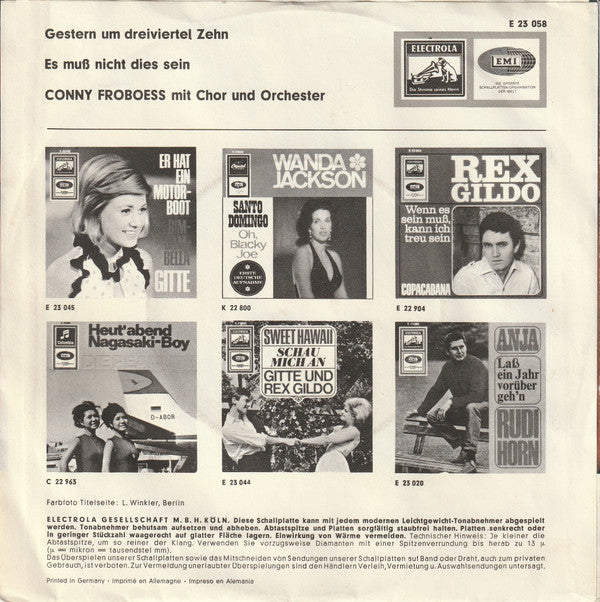 Conny Froboess : Gestern Um Dreiviertel Zehn / Es Muss Nicht Dies Sein (7", Single)