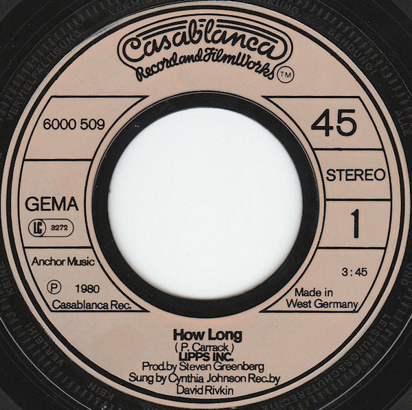 Lipps, Inc. : How Long (7", Single)