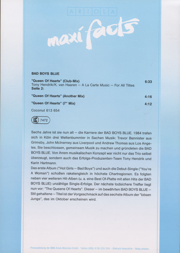 Bad Boys Blue : Queen Of Hearts (12", Maxi)