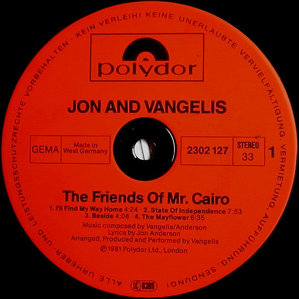 Jon And Vangelis* : The Friends Of Mr. Cairo (LP, Album, RE)