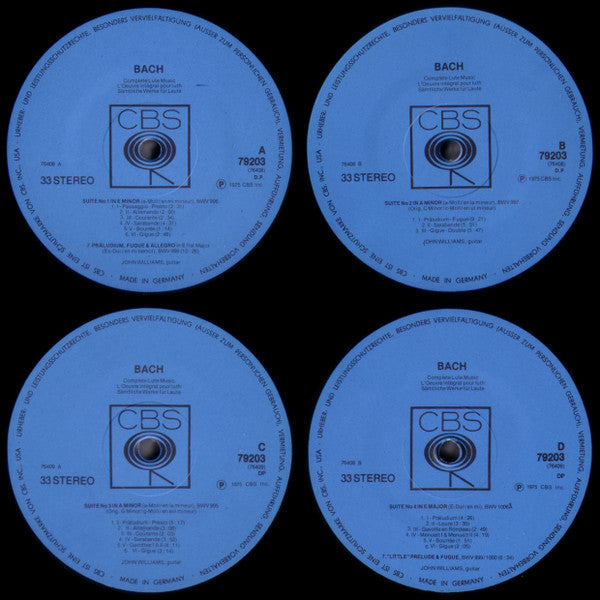 John Williams (7) Plays Bach* : Complete Lute Music = Oeuvres Pour Luth = Sämtliche Werke Für Laute (2xLP, Album)