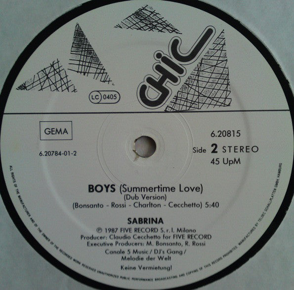Sabrina : Boys (Summertime Love) Remixed (12", Maxi)