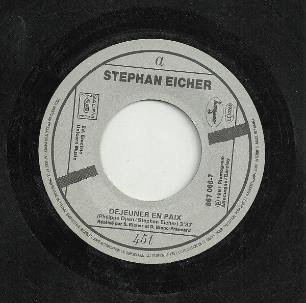 Stephan Eicher : Déjeuner En Paix (7", Single, Pap)