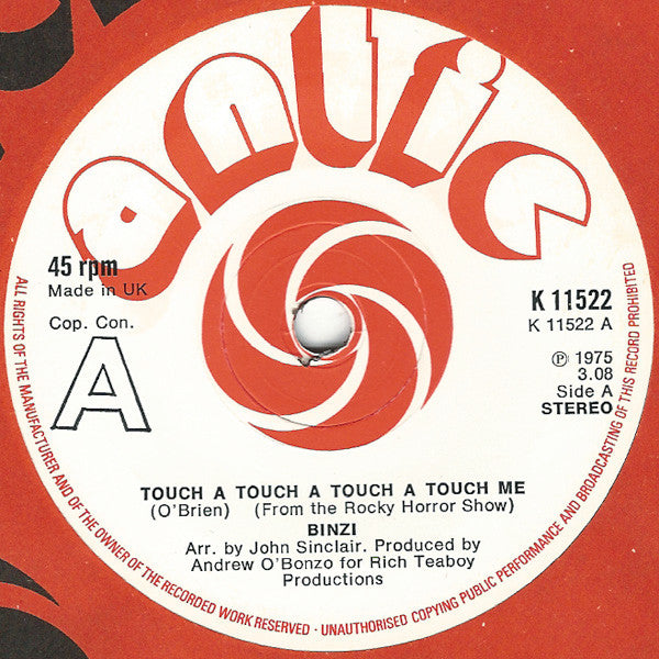 Binzi : Touch A Touch A Touch A Touch Me (7", Sol)