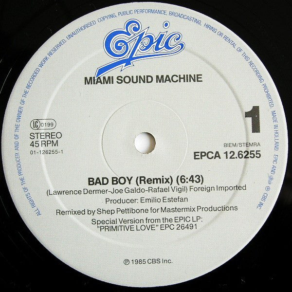 Miami Sound Machine : Bad Boy (Remix) (12", Maxi)