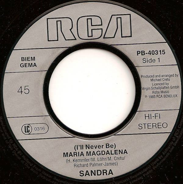 Sandra : (I'll Never Be) Maria Magdalena (7", Single)