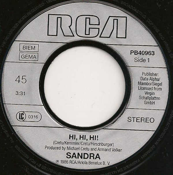 Sandra : Hi! Hi! Hi! (7", Single)