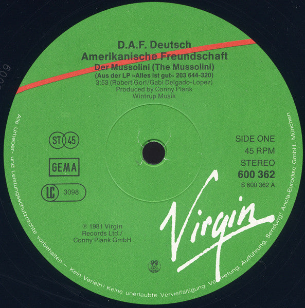 Deutsch Amerikanische Freundschaft : Der Mussolini / Der Räuber Und Der Prinz (12", Single)