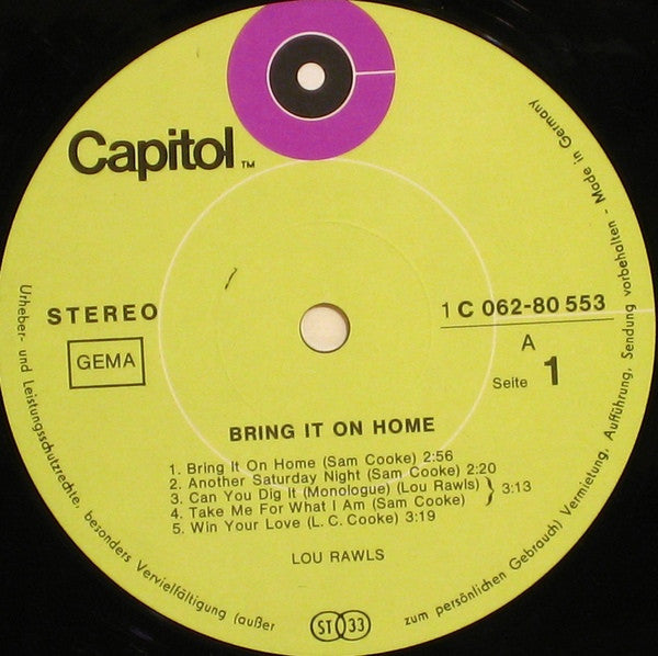 Lou Rawls : Bring It On Home (LP, Album)